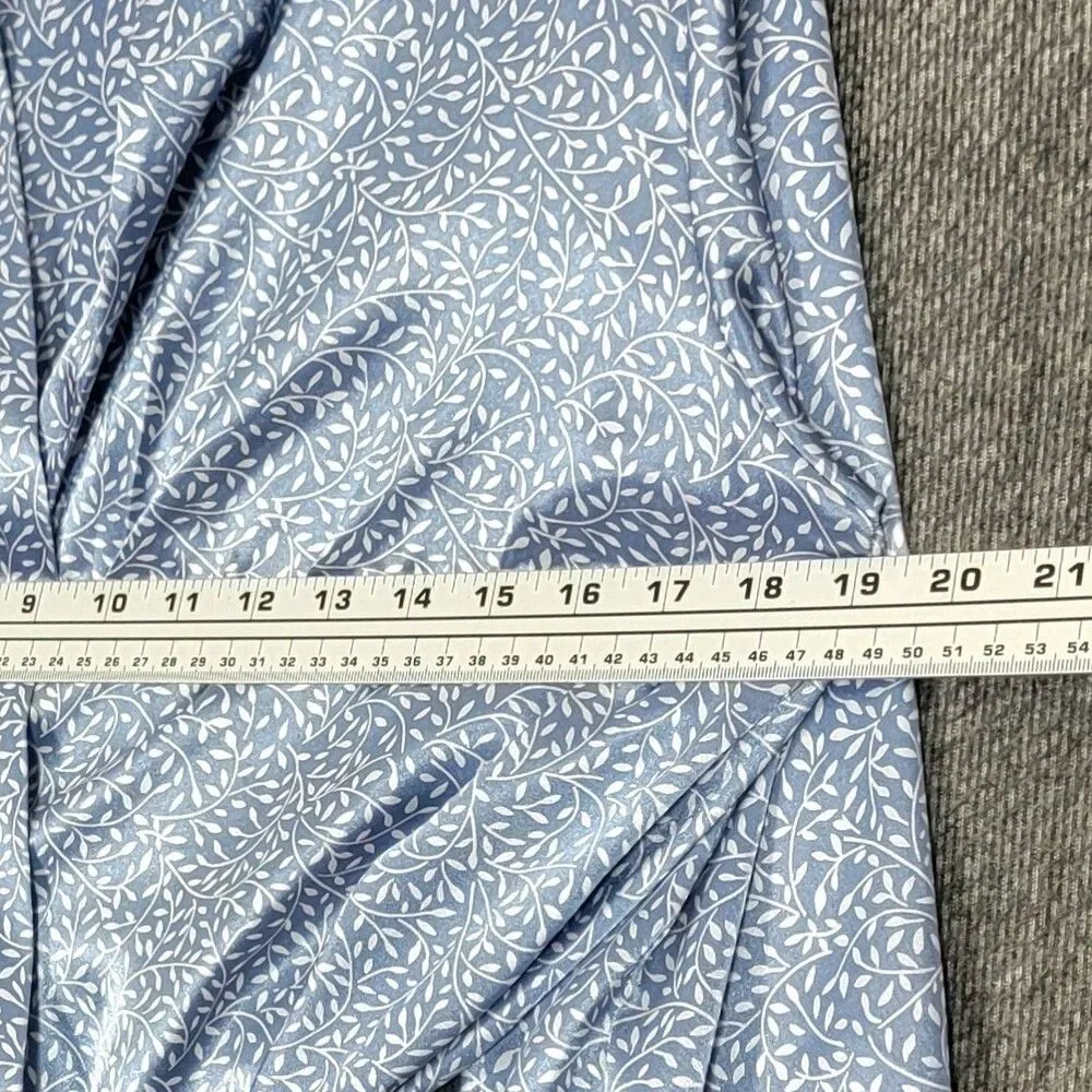Vintage Morgan Taylor Intimates Robe XS Blue White Floral Satin 3/4 Sleeve Belt